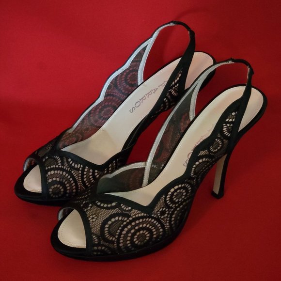 Caparros Black Lace High Heel Open Toe 9B Womens Shoes - Picture 7 of 13